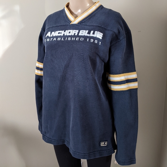 Vintage Anchor Blue v-neck navy sweater, men's medium - Picture 2 of 7
